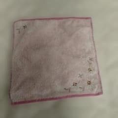 花柄刺繍入り ミニタオル ハンカチ ピンク22×22cm