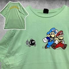 BOOI ゲーム Tシャツ 古着 緑 マリオ ルイージ ボム兵 昭和 キャラ 