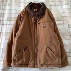 ワークジャケット ダック地 中綿 裏地フリース 刺繍 ブラウン XL