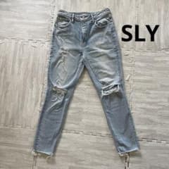 SLY JEANS ストレートデニム ダメージ加工 ライトブルー 27 - メルカリ