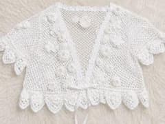 【ピンクハウス】花モチーフ クロシェニットボレロ 白 パール付き 透かし編み ピンクハウス】花モチーフ クロシェニットボレロ 白 パール付き 透かし