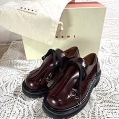 極美品❣️MARNI マルニ フリンジ レースアップ 厚底 茶 36 収納袋箱