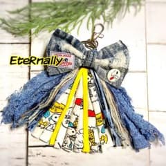 クラッシュデニム リボン タッセルキーホルダーのサムネイル