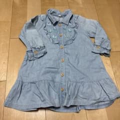 刺繍フリル　シャツワンピース　90