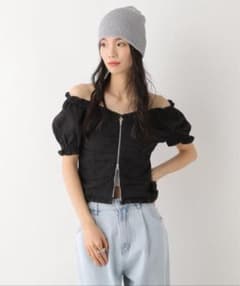 Heather コットンフリルZIPブラウス（半袖）　491031のサムネイル