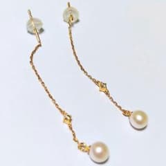 新品 4℃ K10YG パール＆ダイヤモンド付きピアス チェーンピアス 10金 