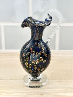 レトロ ベネチアン ガラス ムラーノ ミルフィオリ 水差し イタリア ブルー ベネチア ガラス ミルフィオリ MURANO ムラーノ ヴェネチアン ムラノ
