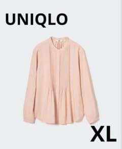 ユニクロ　サーモンピンク　レーヨンピンタックブラウス　長袖シャツ XL