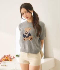 titty&Co. くまジャガード 半袖ニット グレー 刺繍のサムネイル