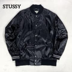 STUSSY サテン スタジャン SSリンク ロゴプリント 黒 L 美品