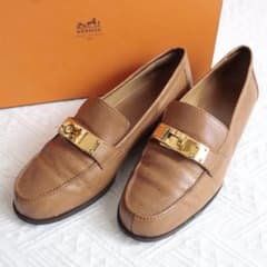 エルメス ケリーバックル ローファー モカシン ゴールド金具 レザー