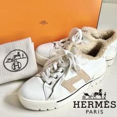 【美品】エルメス スニーカー 37 約23.5cm ムートン レザー デア ロゴ 美品】エルメス スニーカー 37 約23.5cm ムートン レザー デア
