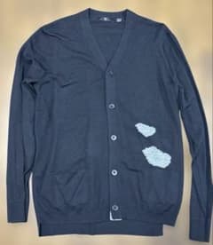 美品 [UNIQLO＋J] ネイビー メリノブレンド カーディガン(雲)サイズL 