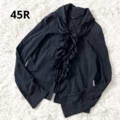 45R フリルカーディガン ガーゼ×天竺 異素材 ブラック 2 - メルカリ