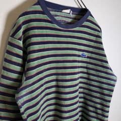 LACOSTE ラコステ　ビンテージ  青ワニ　古着　ボーダー　緑　刺繍　激レアのサムネイル