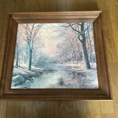 ＊値下げ中＊水晶画　風景　紅葉　木製額縁入りのサムネイル