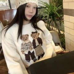 クマ刺繍クリーム色長袖ニットセーター　sheinのサムネイル