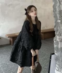 立体感 ジャガード ミニワンピース ブラックのサムネイル