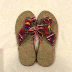 [New] Sandals, Ethnic, Asian, Folk Style, Colorful Pom-Poms, Size 24.5