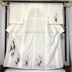 【夏着物】身丈163cm 付け下げ　洗える　象牙色　水色の芦　薄物　盛夏 夏着物】身丈163cm 付け下げ 洗える 象牙色 水色の芦 薄物 盛夏 - メルカリ