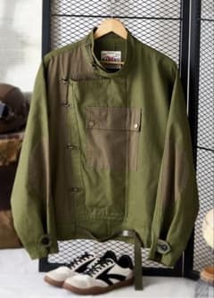 フックボタン付き　コットンピケ切替スウェーデン軍モーターサイクルジャケットのサムネイル