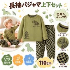 キッズ パジャマ部屋着 男の子 恐竜柄 長袖 上下セット チェック柄 110cmのサムネイル