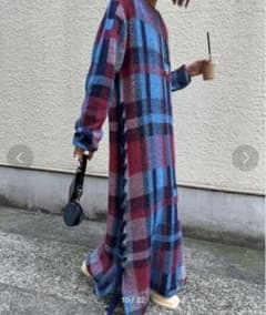 Ameri BIG CHECK LACE UP KNIT DRESSのサムネイル
