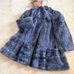 裾周り200/希少デザイン サガミンク ブルークロスミンク ファーコート