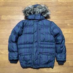 old UNIQROプレミアムダウンジャケット M ネイビー・チェック 90s 
