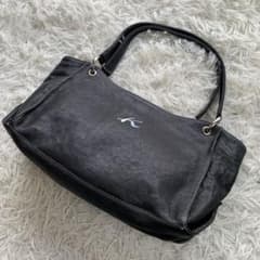 美品】キタムラ ハンドバッグ ブラック シボレザー ポーチ付 バイ 