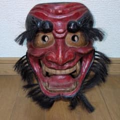 木彫り 赤鬼面 神楽面 壁掛け 伝統工芸 骨董 木彫り 赤鬼面 神楽面 壁掛け 伝統工芸 骨董 - メルカリ