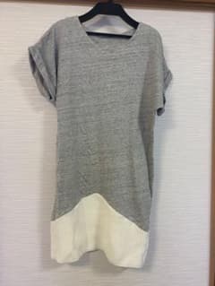 ZARA 異素材切り替え 半袖チュニック グレー×ホワイト Sのサムネイル