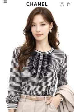 極美品 CHANEL ココマーク ココボタン フリルカットソー レース