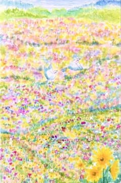 水彩画 夏の花が咲いて 値段は※900円です - メルカリ