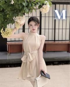 Thumbnail of ベージュ ハイネック ノースリーブ ミニワンピース M