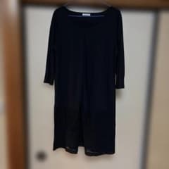 【マタニティ用】L Lサイズ七分袖 真ん中チャック 膝丈ワンピース ブラックのサムネイル