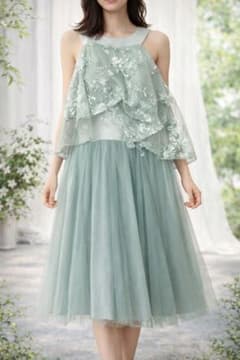 ミントグリーン フラワー刺繍 ロングドレスのサムネイル