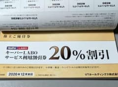 VTホールディングス株主優待 キーパー ラボ20%割引券 1冊のサムネイル