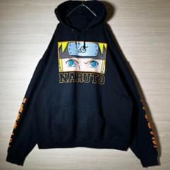 超希少 NARUTO プルオーバー パーカー 3L 黒 アームプリント 古着