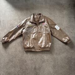 メンズ ブラウン フェイクレザージャケット レーシングブルゾンのサムネイル