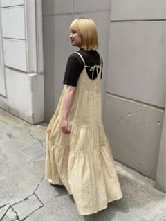 値下げ中！イエローチェック ティアードキャミワンピースのサムネイル