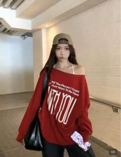オープンショルダー ロング袖 プリント Tシャツ レディース 2024年新作のサムネイル