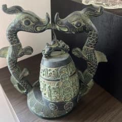 双龍 鐘 銅製 アンティーク 置物 - メルカリ