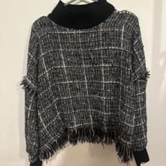 ZARA フリンジ付きチェック柄ニットのサムネイル