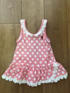 女の子用 ワンピース水着 ピンク ドット柄 いちご刺繍のサムネイル