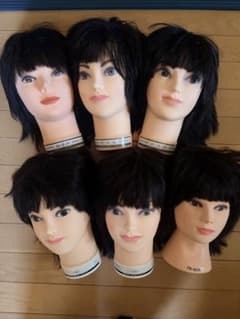 ウィッグ練習用 ブラック ショートヘア 6体セットのサムネイル