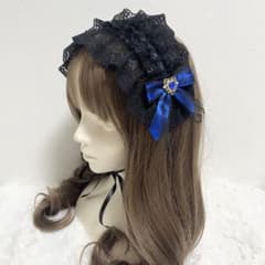 ヘッドドレス 黒 青 リボン レースのサムネイル