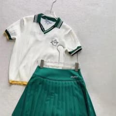 マルボン 上下セットアップ グリーン系 モックネック＆プリーツスカート 美品✨ マルボン 上下セットアップ グリーン系 モックネック＆プリーツ