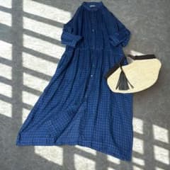 極美品❤️イチアンティークス リネンチェックシャツワンピース ゆったり 羽織り 極美品❤️イチアンティークス リネンチェックシャツワンピース