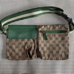 GUCCI グッチ　ウエストポーチ　GGキャンバス レザー　グリーンのサムネイル